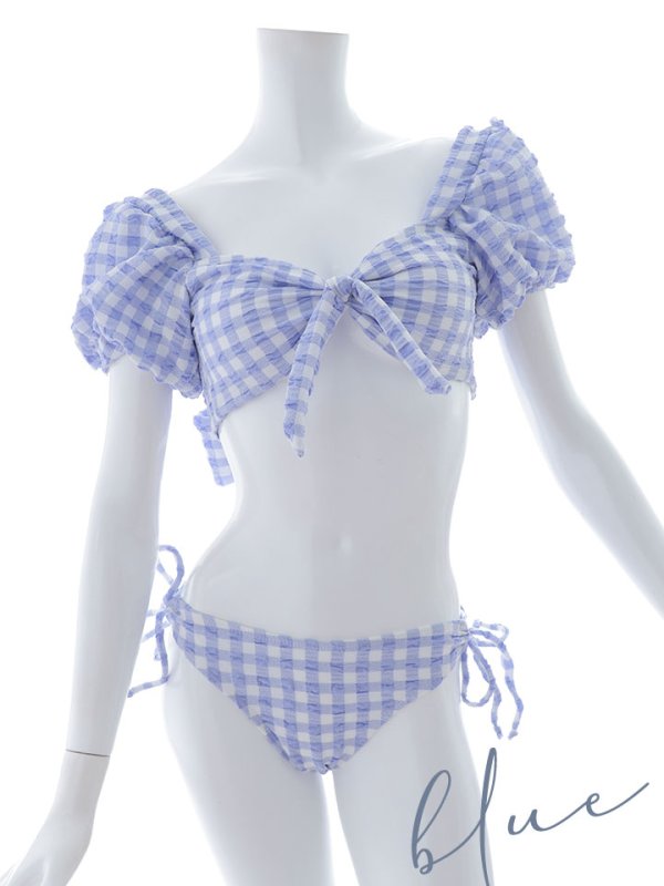 画像41: 【即日発送！】【ビキニ】【水着】ギンガムチェックパフスリビキニ 2点セット[YMT]