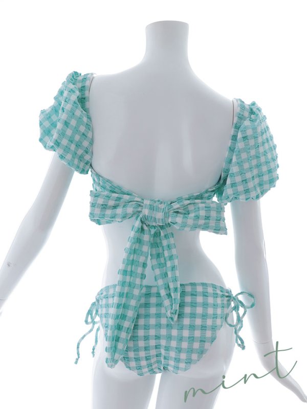 画像24: 【即日発送！】【ビキニ】【水着】ギンガムチェックパフスリビキニ 2点セット[YMT]