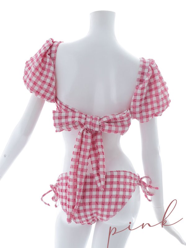 画像26: 【即日発送！】【ビキニ】【水着】ギンガムチェックパフスリビキニ 2点セット[YMT]