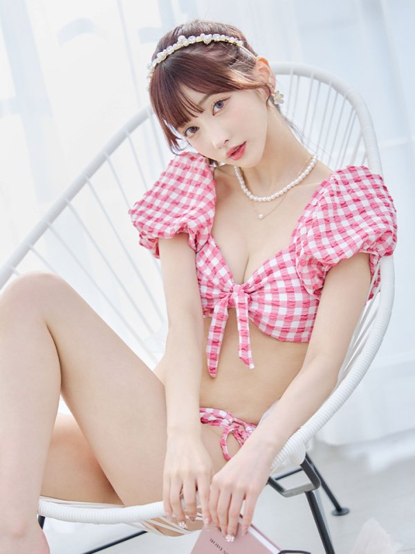 画像33: 【即日発送！】【ビキニ】【水着】ギンガムチェックパフスリビキニ 2点セット[YMT]