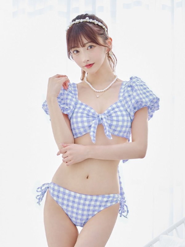 画像19: 【即日発送！】【ビキニ】【水着】ギンガムチェックパフスリビキニ 2点セット[YMT]