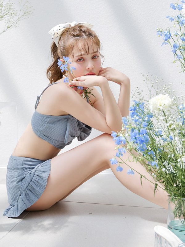 画像12: 【即日発送！】【ビキニ】【水着】ワッフル生地ビッグリボンビキニ 4点セット[YMT]