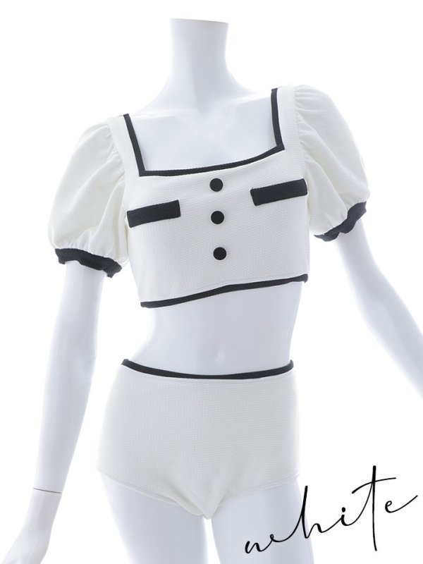 画像37: 【即日発送！】【ビキニ】韓国っぽパフスリパイピングビキニ 2点セット【水着】[YMT]