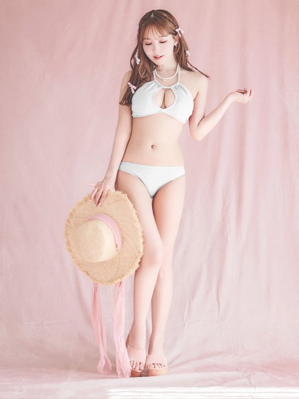 画像12: 【ビキニ】【水着】ホルターネックリブシンプルビキニ 2点セット[YMT]