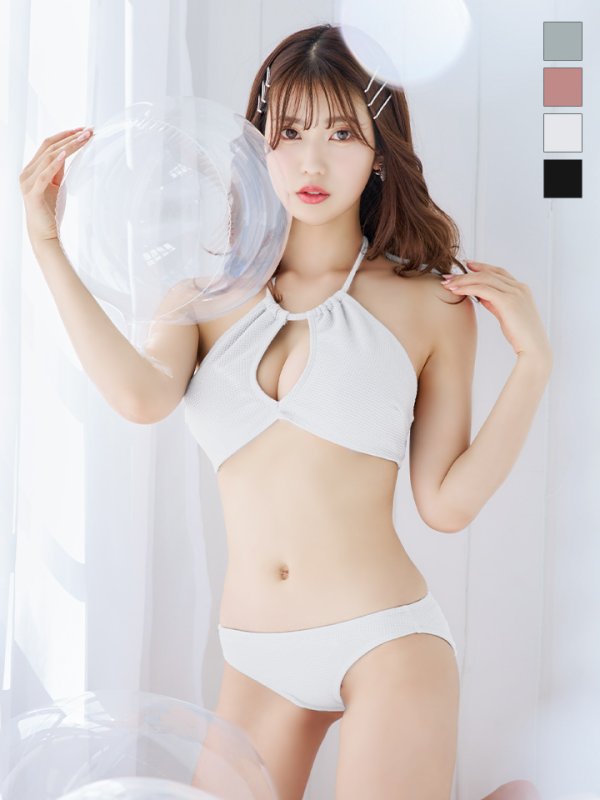 画像1: 【ビキニ】【水着】ホルターネックリブシンプルビキニ 2点セット【予約/7月上旬発送予定】[YMT]