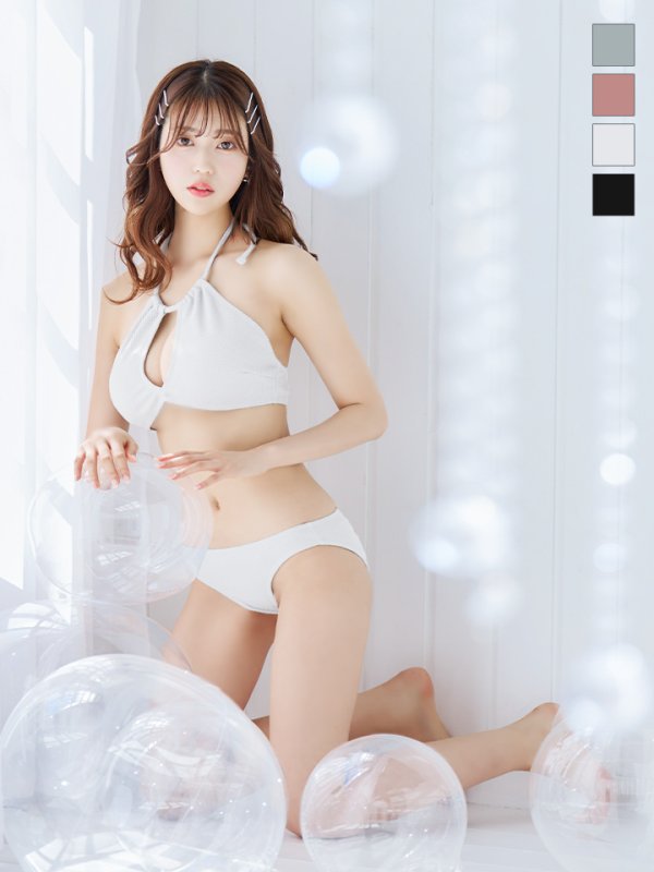 画像2: 【ビキニ】【水着】ホルターネックリブシンプルビキニ 2点セット【予約/7月上旬発送予定】[YMT]