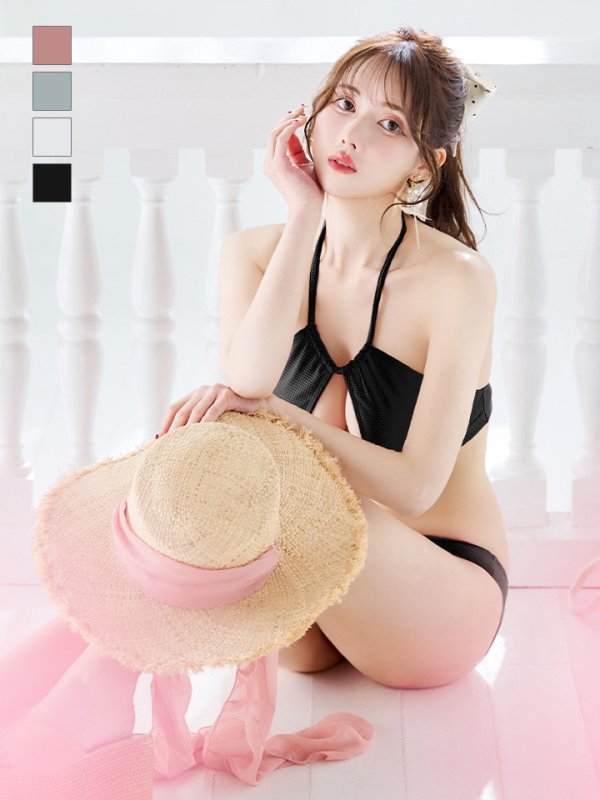 画像1: 【ビキニ】【水着】ホルターネックリブシンプルビキニ 2点セット【予約/7月上旬発送予定】[YMT]