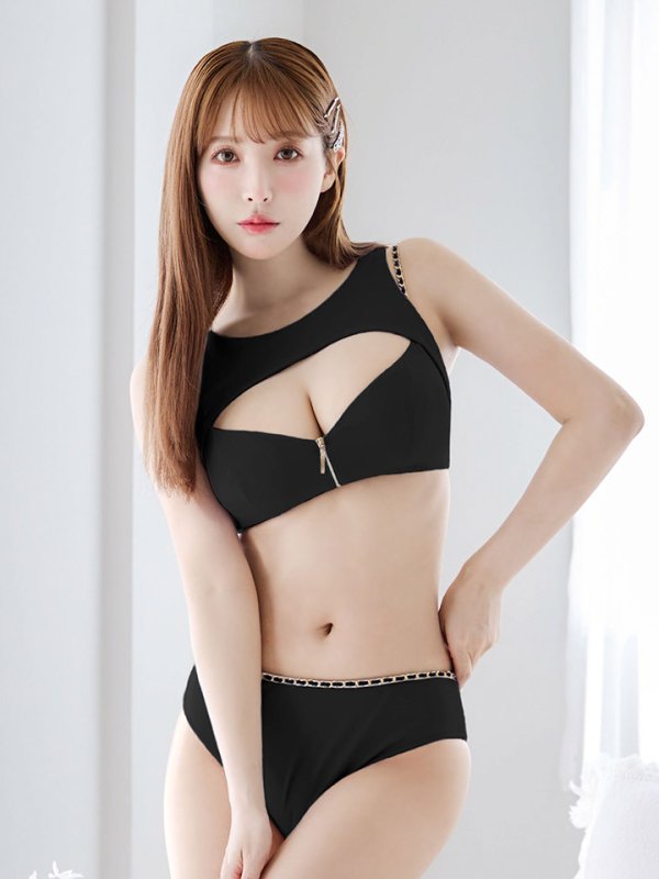 画像3: 【即日発送】【ビキニ】【水着】バストオープン＆ジップチェーンビキニ 2点セット[YMT]