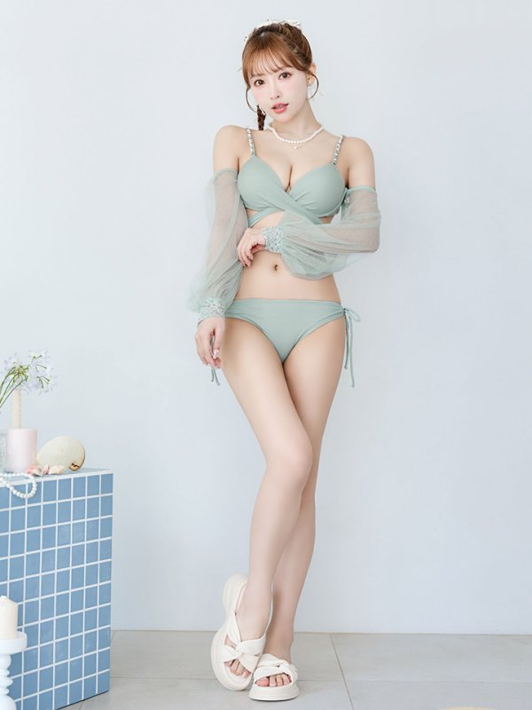 画像26: 【即日発送】【ビキニ】【水着】ふんわりシアー長袖ビキニ 2点セット[YMT]