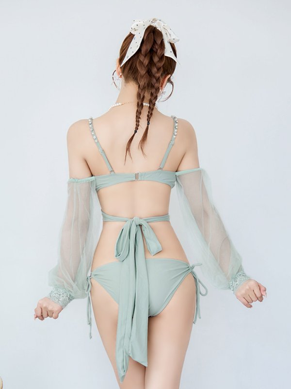 画像27: 【即日発送】【ビキニ】【水着】ふんわりシアー長袖ビキニ 2点セット[YMT]