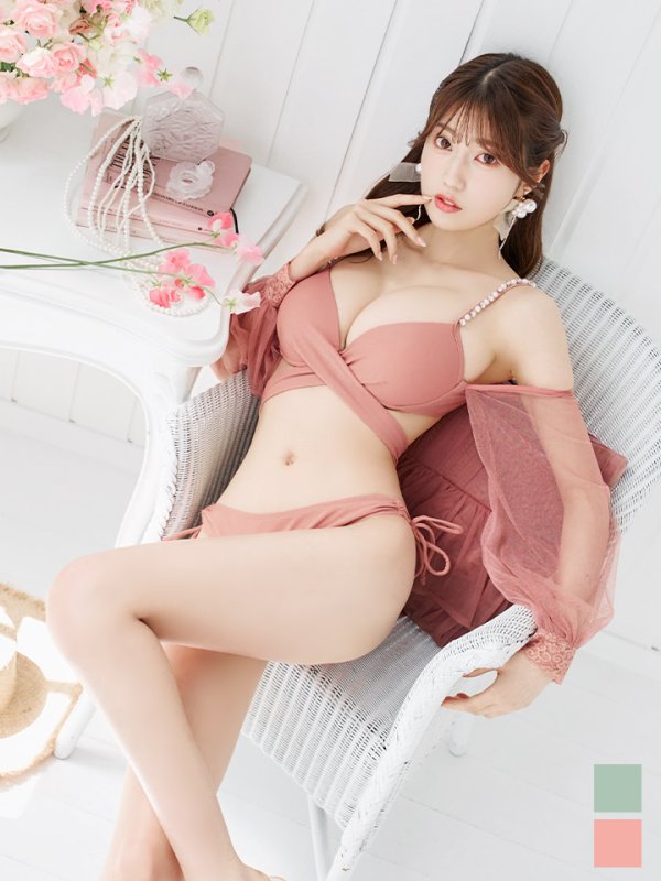 画像15: 【即日発送】【ビキニ】【水着】ふんわりシアー長袖ビキニ 2点セット[YMT]