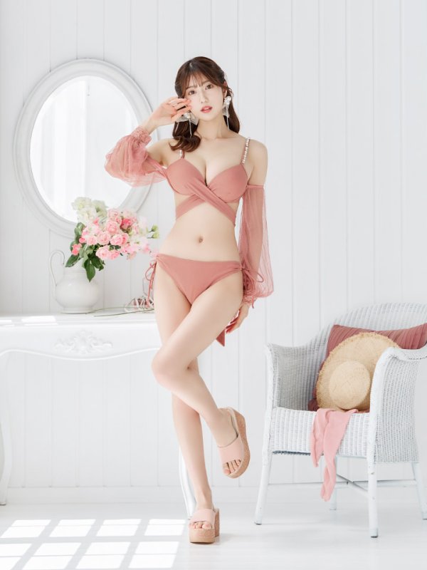 画像24: 【即日発送】【ビキニ】【水着】ふんわりシアー長袖ビキニ 2点セット[YMT]