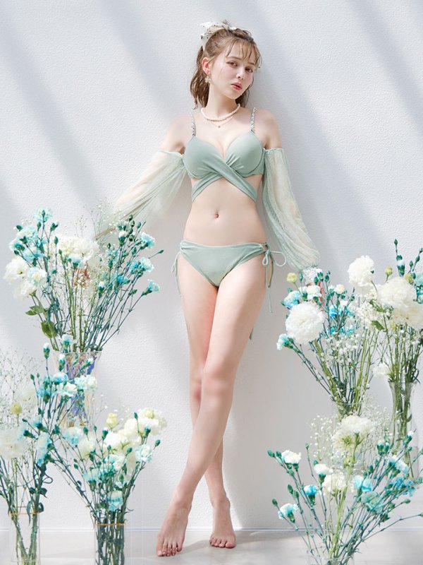 画像18: 【即日発送】【ビキニ】【水着】ふんわりシアー長袖ビキニ 2点セット[YMT]