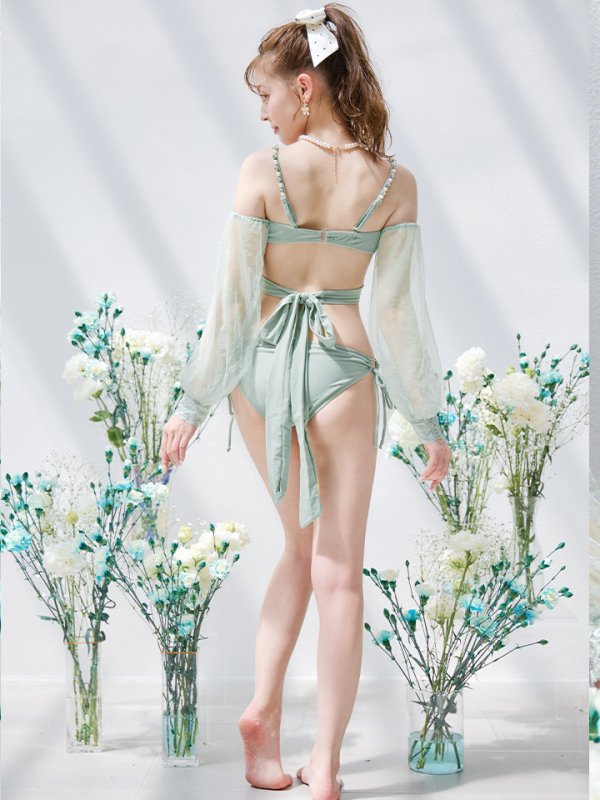 画像20: 【即日発送】【ビキニ】【水着】ふんわりシアー長袖ビキニ 2点セット[YMT]