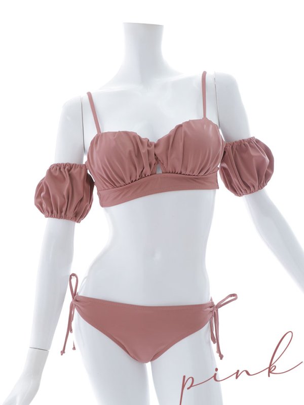 画像21: 【即日発送】【ビキニ】【水着】くしゅっとオフショル袖シンプルビキニ 2点セット[YMT]