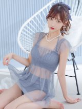 【予約商品/7月上旬発送予定】【ビキニ】【水着】シアーチュニック付きハイウエストビキニ 3点セット[YMT]
