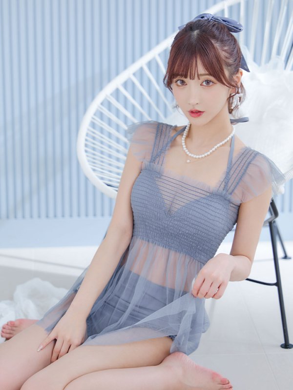 画像26: 【即日発送】【ビキニ】【水着】シアーチュニック付きハイウエストビキニ 3点セット[YMT]