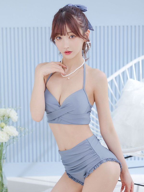 画像30: 【即日発送】【ビキニ】【水着】シアーチュニック付きハイウエストビキニ 3点セット[YMT]