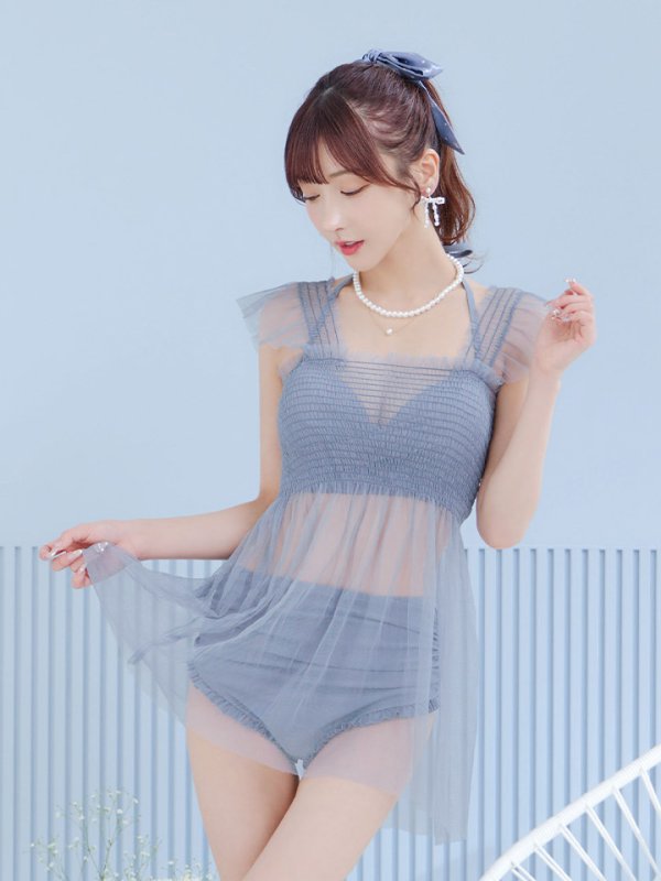 画像25: 【即日発送】【ビキニ】【水着】シアーチュニック付きハイウエストビキニ 3点セット[YMT]