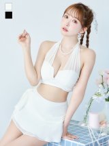 【予約商品/7月上旬発送予定】【ビキニ】【水着】シアーホルターネックスカート付きビキニ 3点セット[YMT]
