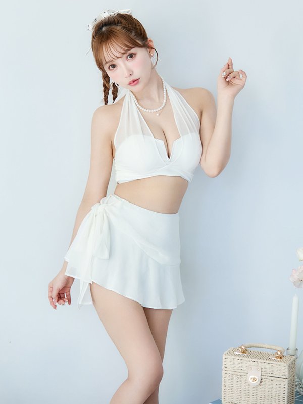 画像14: 【即日発送】【ビキニ】【水着】シアーホルターネックスカート付きビキニ 3点セット[YMT]