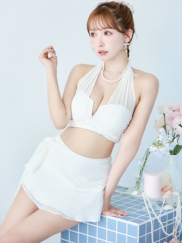 画像19: 【即日発送】【ビキニ】【水着】シアーホルターネックスカート付きビキニ 3点セット[YMT]