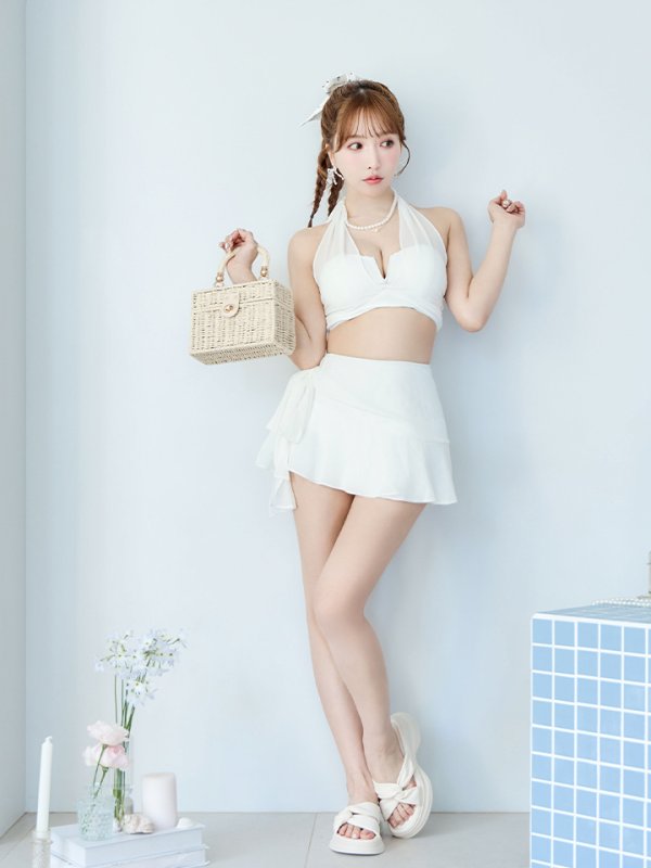 画像8: 【即日発送】【ビキニ】【水着】シアーホルターネックスカート付きビキニ 3点セット[YMT]