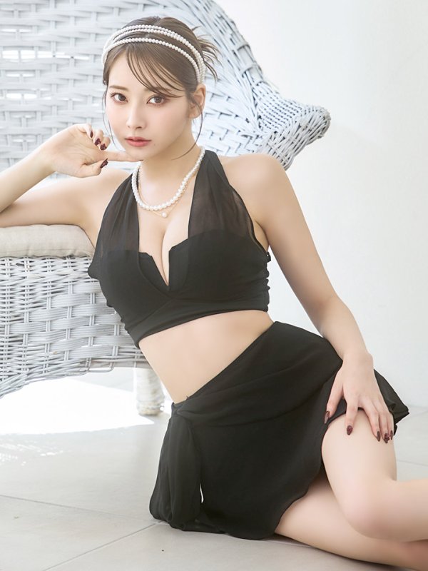 画像1: 【予約商品/7月上旬発送予定】【ビキニ】【水着】シアーホルターネックスカート付きビキニ 3点セット[YMT]
