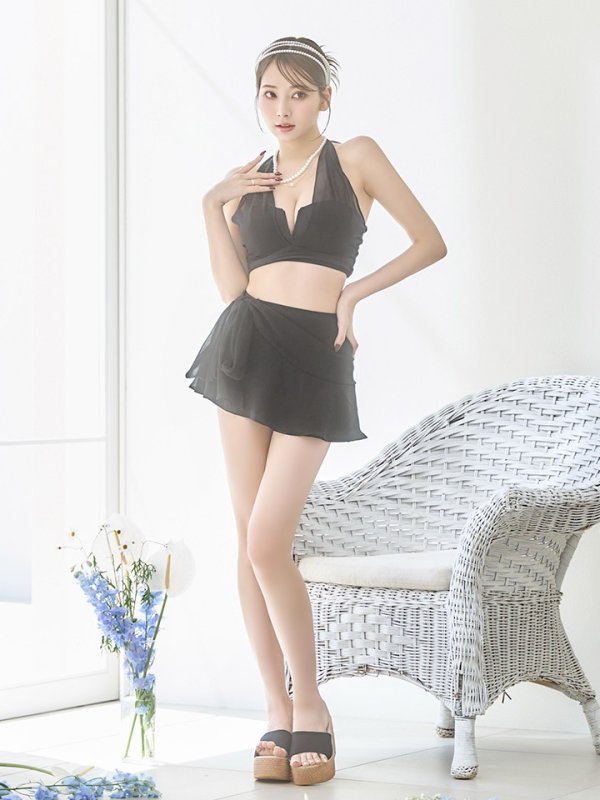 画像12: 【即日発送】【ビキニ】【水着】シアーホルターネックスカート付きビキニ 3点セット[YMT]