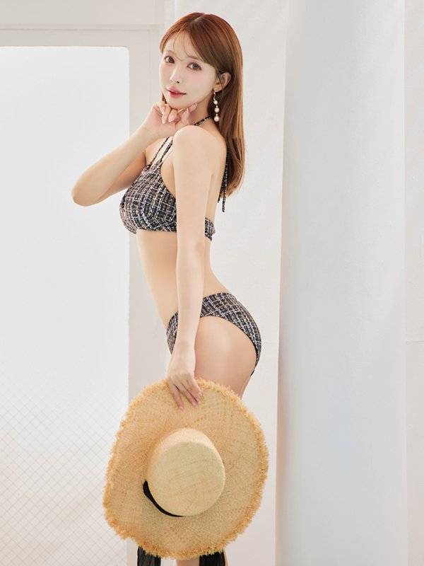画像11: 【即日発送】【ビキニ】【水着】ツイードチェックホルターネックビキニ  2点セット[YMT]M252dzj