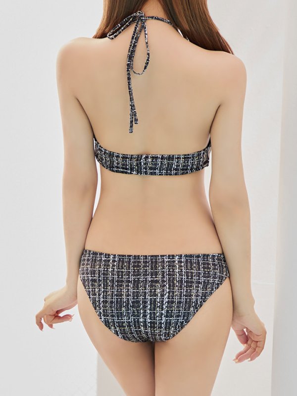 画像18: 【即日発送】【ビキニ】【水着】ツイードチェックホルターネックビキニ  2点セット[YMT]M252dzj