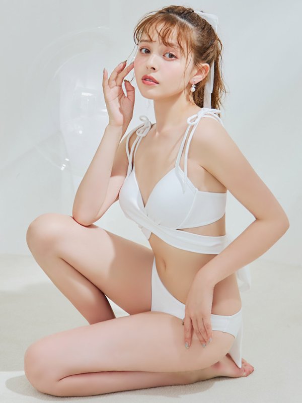 画像1: 【ノベルティ対象】【予約 / 6月中旬発送予定】【ビキニ】【水着】バッククロスリボンワンカラービキニ 2点セット [YMT]