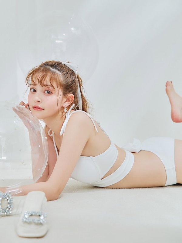 画像2: 【ノベルティ対象】【予約 / 6月中旬発送予定】【ビキニ】【水着】バッククロスリボンワンカラービキニ 2点セット [YMT]
