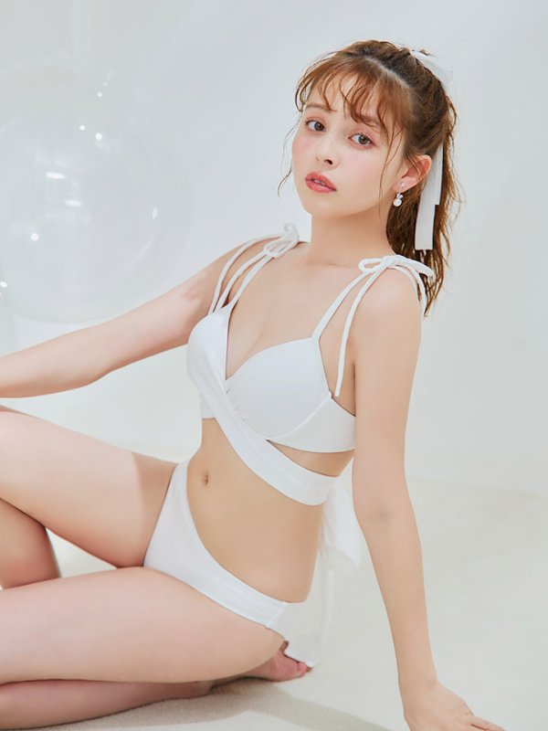 画像16: 【即日発送】【ビキニ】【水着】バッククロスリボンワンカラービキニ 2点セット [YMT]