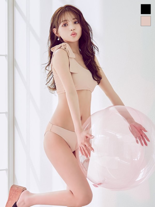 画像2: 【予約 / 6月上旬発送予定】【ビキニ】【水着】ワンショルリボンビキニ 2点セット [YMT]