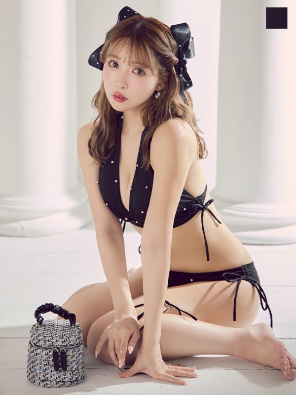 画像1: 【予約 / 6月上旬発送予定】【ビキニ】【水着】ホルターネックビジュービキニ 2点セット [YMT]