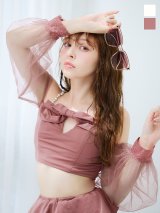 【ノベルティ対象】【予約 / 6月下旬発送予定】【ビキニ】【水着】フリルティアードチュールリボンビキニ 3点セット[YMT]