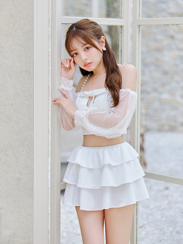 画像13: 【即日発送】【ビキニ】【水着】フリルティアードチュールリボンビキニ 3点セット[YMT]