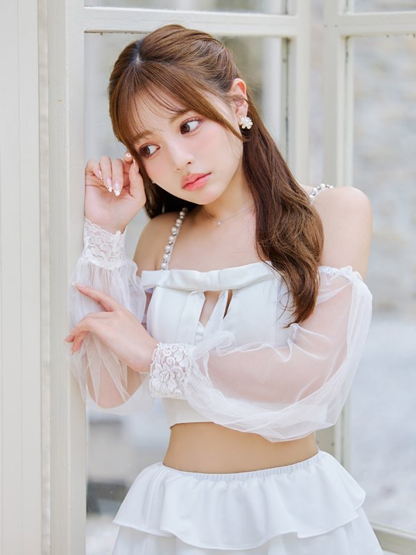 画像15: 【即日発送】【ビキニ】【水着】フリルティアードチュールリボンビキニ 3点セット[YMT]