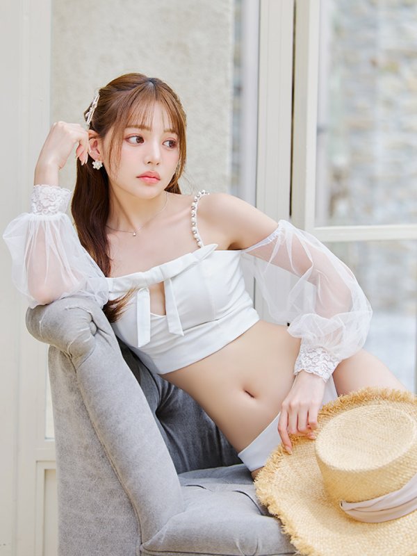 画像19: 【即日発送】【ビキニ】【水着】フリルティアードチュールリボンビキニ 3点セット[YMT]