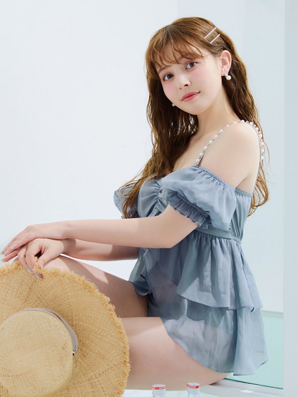 画像23: 【即日発送】【ビキニ】【水着】 フリルシフォン×オフショルダー ビキニ 2点セット[YMT]