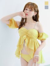 【予約 / 6月下旬発送予定】【ビキニ】【水着】 フリルシフォン×オフショルダー ビキニ 2点セット[YMT]