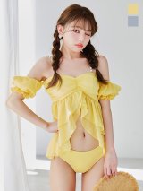 【予約 / 6月下旬発送予定】【ビキニ】【水着】フリルシフォン×オフショルダー ビキニ  2点セット[YMT]
