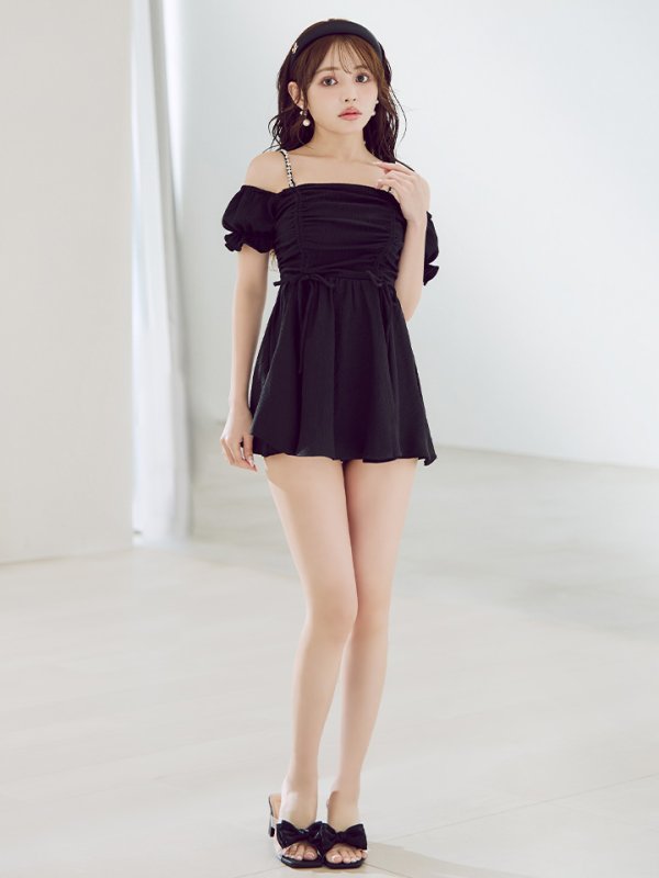 画像12: 【即日発送】【ビキニ】【水着】ビジューオフショルダーワンピースビキニ2点セット [YMT]