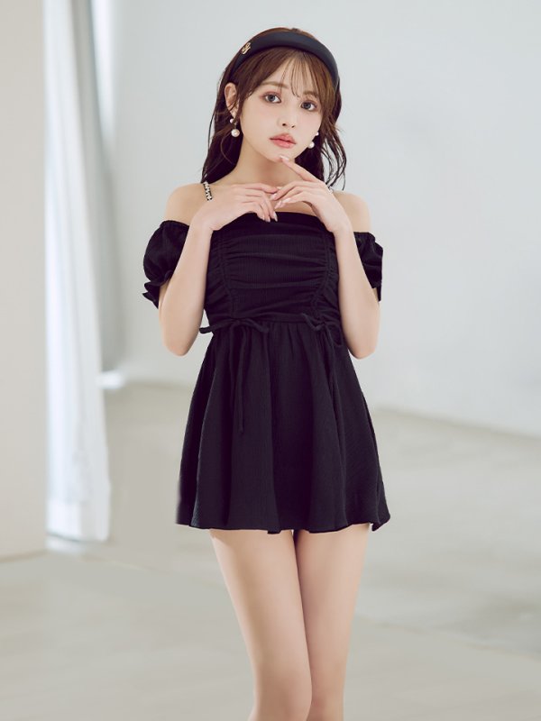 画像5: 【即日発送】【ビキニ】【水着】ビジューオフショルダーワンピースビキニ2点セット [YMT]