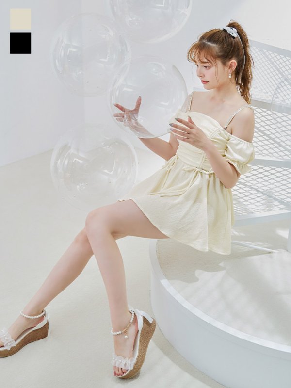 画像6: 【即日発送】【ビキニ】【水着】ビジューオフショルダーワンピースビキニ2点セット [YMT]