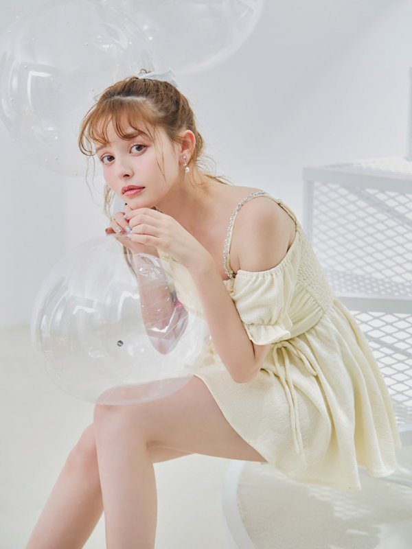 画像8: 【即日発送】【ビキニ】【水着】ビジューオフショルダーワンピースビキニ2点セット [YMT]