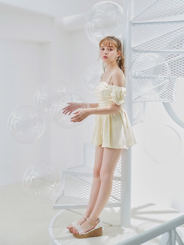 画像11: 【即日発送】【ビキニ】【水着】ビジューオフショルダーワンピースビキニ2点セット [YMT]