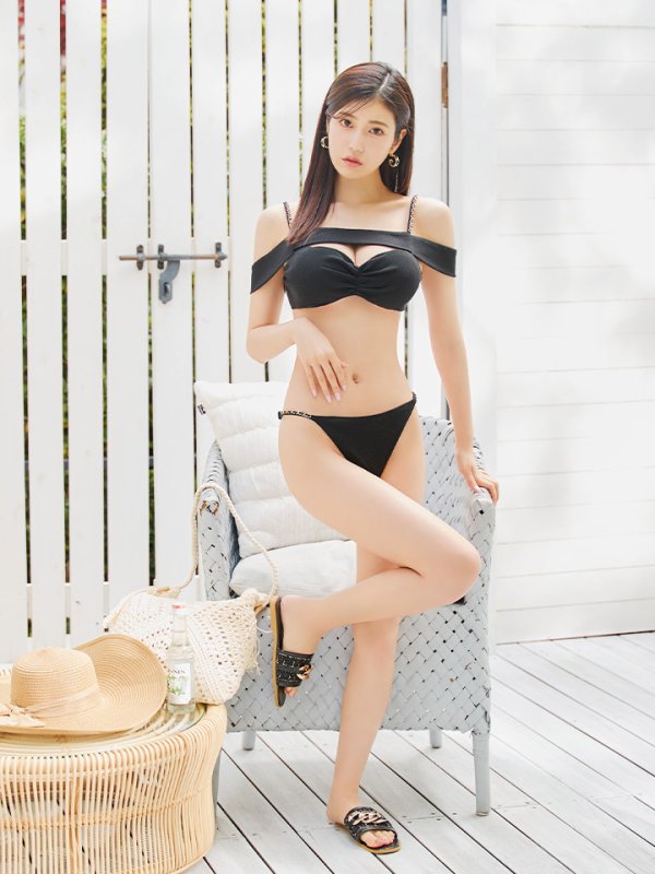 画像16: 【即日発送】【ビキニ】【水着】チェーンストラップオフショルビキニ 2点セット [YMT]