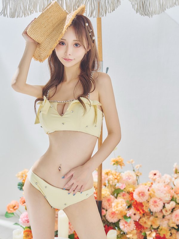 画像3: 【即日発送】【ビキニ】【水着】サイドリボンビジュースタッズビキニ 2点セット [YMT]